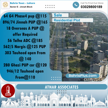 10 Marla Residential Plot for Sale in Sector E - Jinnah Block -  Bahria Town, Lahore - (BP-333341)