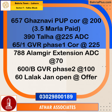 10 Marla Residential Plot for Sale in Sector F - Talha Block -  Bahria Town, Lahore - (BP-333346)