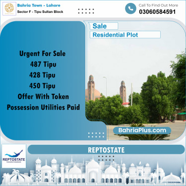 10 Marla Residential Plot for Sale in Sector F - Tipu Sultan Block -  Bahria Town, Lahore - (BP-333419)