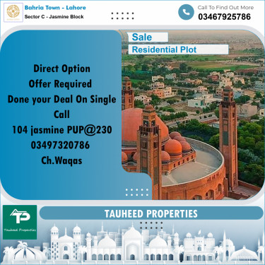 10 Marla Residential Plot for Sale in Sector C - Jasmine Block -  Bahria Town, Lahore - (BP-333470)