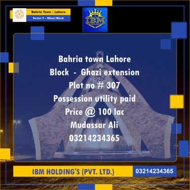 10 Marla Residential Plot for Sale in Sector F - Ghazi Block -  Bahria Town, Lahore - (BP-333472)