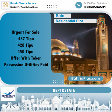 10 Marla Residential Plot for Sale in Sector F - Tipu Sultan Block -  Bahria Town, Lahore - (BP-333525)