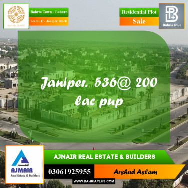 Residential Plot for Sale in Sector C - Janiper Block -  Bahria Town, Lahore - (BP-333541)