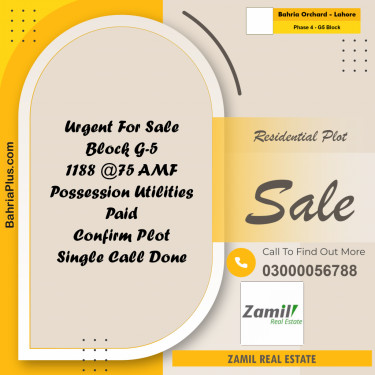 10 Marla Residential Plot for Sale in Phase 4 - G5 Block -  Bahria Orchard, Lahore - (BP-333633)