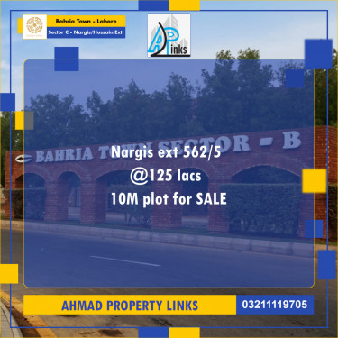 10 Marla Residential Plot for Sale in Sector C - Nargis/Hussain Ext. -  Bahria Town, Lahore - (BP-333655)