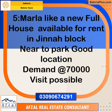 Residential House for Rent in Bahria Town, Lahore - (BP-333698)