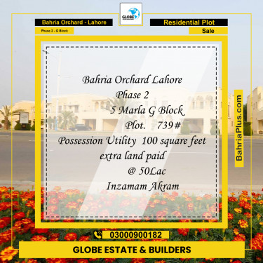 6 Marla Residential Plot for Sale in Phase 2 - G Block -  Bahria Orchard, Lahore - (BP-333764)
