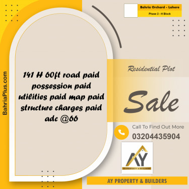 8 Marla Residential Plot for Sale in Phase 2 - H Block -  Bahria Orchard, Lahore - (BP-333808)