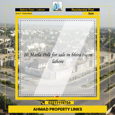 10 Marla Residential Plot for Sale in Sector F - Tauheed Block -  Bahria Town, Lahore - (BP-333957)