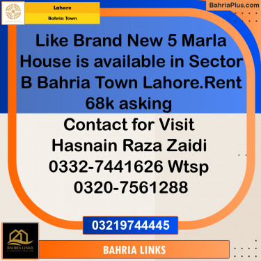 5 Marla Residential House for Rent in Bahria Town, Lahore - (BP-334158)