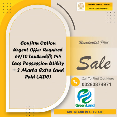 10 Marla Residential Plot for Sale in Sector F - Tauheed Block -  Bahria Town, Lahore - (BP-334174)