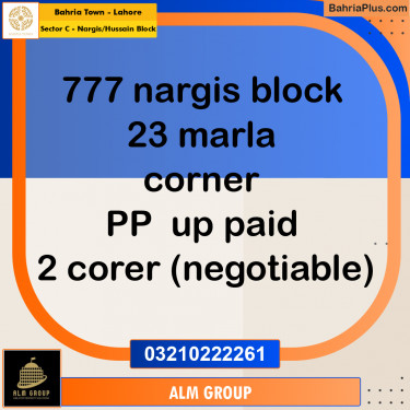 23 Marla Residential Plot for Sale in Sector C - Nargis/Hussain Block -  Bahria Town, Lahore - (BP-334175)