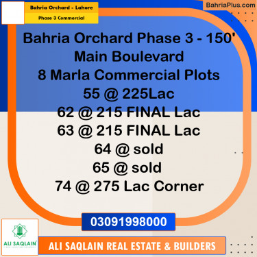 8 Marla Residential Plot for Sale in Phase 3 Commercial -  Bahria Orchard, Lahore - (BP-334213)