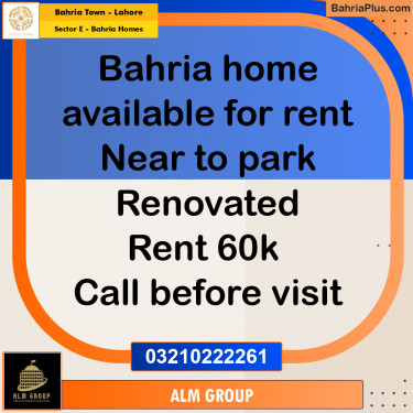 6.33 Marla Residential House for Rent in Sector E - Bahria Homes -  Bahria Town, Lahore - (BP-334229)