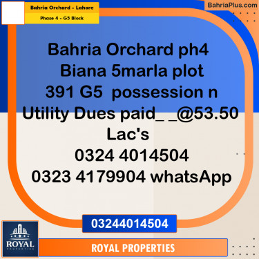Residential Plot for Sale in Phase 4 - G5 Block -  Bahria Orchard, Lahore - (BP-334294)