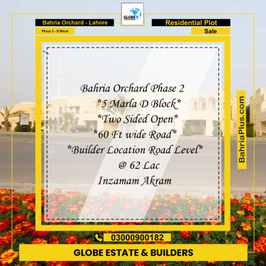 5 Marla Residential Plot for Sale in Phase 2 - D Block -  Bahria Orchard, Lahore - (BP-334339)