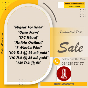 8 Marla Residential Plot for Sale in Phase 2 - D2 Block -  Bahria Orchard, Lahore - (BP-334340)