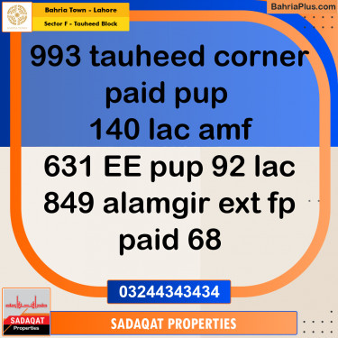 10 Marla Residential Plot for Sale in Sector F - Tauheed Block -  Bahria Town, Lahore - (BP-334414)