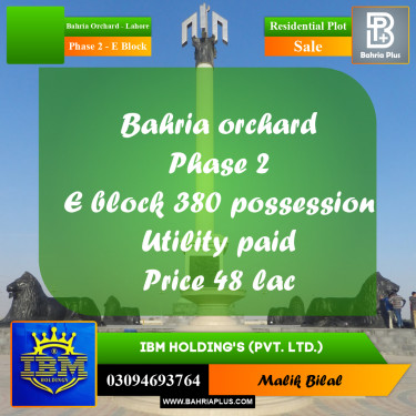5 Marla Residential Plot for Sale in Phase 2 - E Block -  Bahria Orchard, Lahore - (BP-334466)