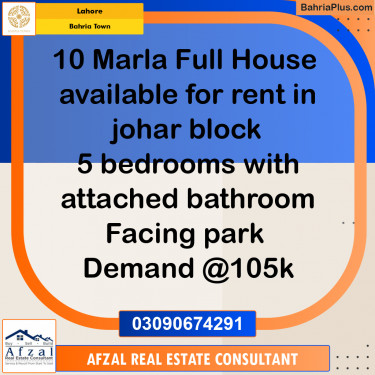 Residential House for Rent in Bahria Town, Lahore - (BP-334541)