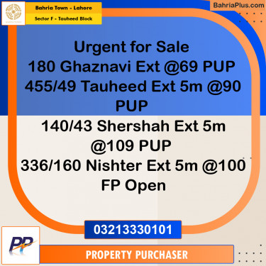 5 Marla Residential Plot for Sale in Sector F - Tauheed Block -  Bahria Town, Lahore - (BP-334622)