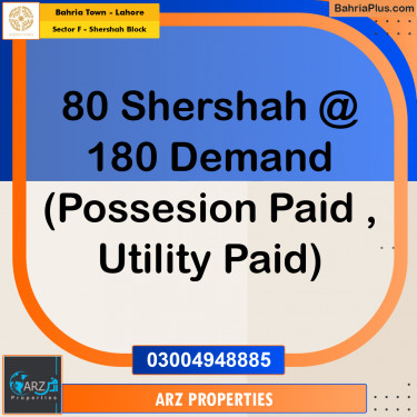 Residential Plot for Sale in Sector F - Shershah Block -  Bahria Town, Lahore - (BP-334646)