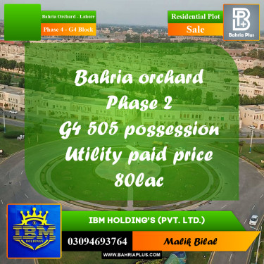 10 Marla Residential Plot for Sale in Phase 4 - G4 Block -  Bahria Orchard, Lahore - (BP-334698)