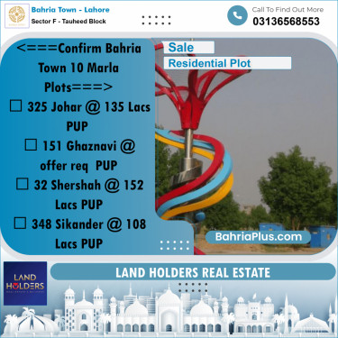10 Marla Residential Plot for Sale in Sector F - Tauheed Block -  Bahria Town, Lahore - (BP-334757)