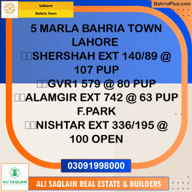 5 Marla Residential Plot for Sale in Bahria Town, Lahore - (BP-334821)