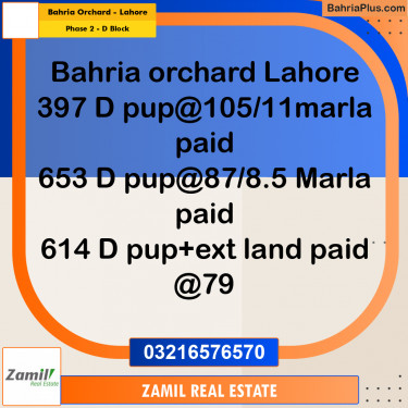 8 Marla Residential Plot for Sale in Phase 2 - D Block -  Bahria Orchard, Lahore - (BP-334854)