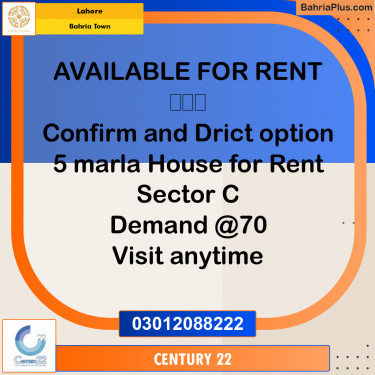 5 Marla Residential House for Rent in Bahria Town, Lahore - (BP-334868)
