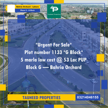 5 Marla Residential Plot for Sale in Phase 2 - G Block -  Bahria Orchard, Lahore - (BP-334872)