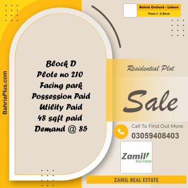 8 Marla Residential Plot for Sale in Phase 2 - D Block -  Bahria Orchard, Lahore - (BP-334879)