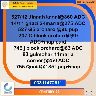 20 Marla Residential Plot for Sale in Sector E - Jinnah Block -  Bahria Town, Lahore - (BP-334952)