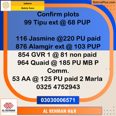 5 Marla Residential Plot for Sale in Bahria Town, Lahore - (BP-334953)