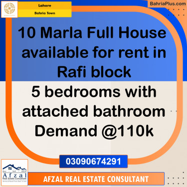 Residential House for Rent in Bahria Town, Lahore - (BP-334977)