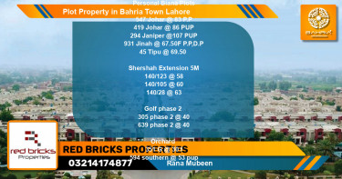 Residential Plot for Sale in Bahria Town, Lahore - (BP-33498)