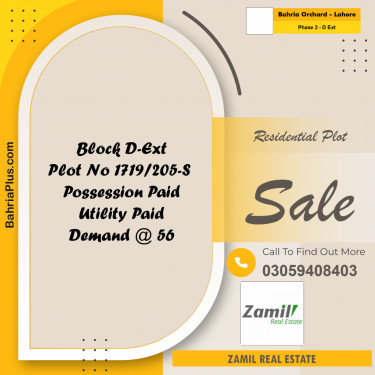 8 Marla Residential Plot for Sale in Phase 2 - D Ext -  Bahria Orchard, Lahore - (BP-335080)