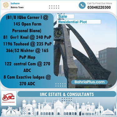 Residential Plot for Sale in Bahria Town, Lahore - (BP-335101)