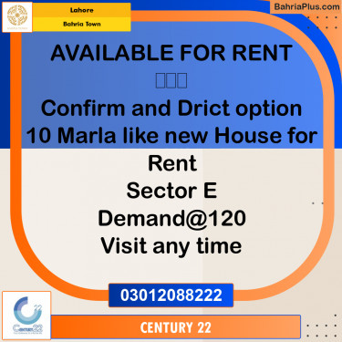 10 Marla Residential House for Rent in Bahria Town, Lahore - (BP-335217)