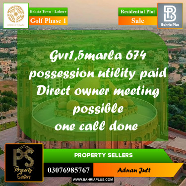 5 Marla Residential Plot for Sale in Golf Phase 1 -  Bahria Town, Lahore - (BP-335259)