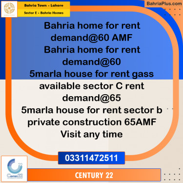 6 Marla Residential House for Rent in Sector E - Bahria Homes -  Bahria Town, Lahore - (BP-335270)