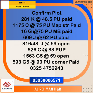 5 Marla Residential Plot for Sale in Bahria Orchard, Lahore - (BP-335391)