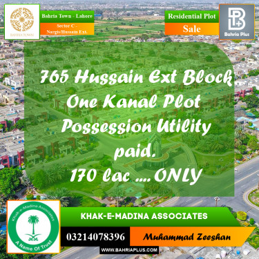20 Marla Residential Plot for Sale in Sector C - Nargis/Hussain Ext. -  Bahria Town, Lahore - (BP-335511)