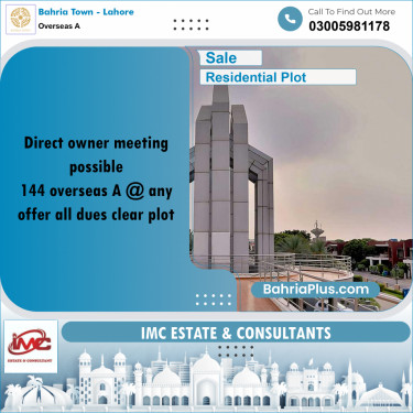 10 Marla Residential Plot for Sale in Overseas A -  Bahria Town, Lahore - (BP-335517)