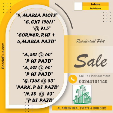 Residential Plot for Sale in Bahria Orchard, Lahore - (BP-335667)