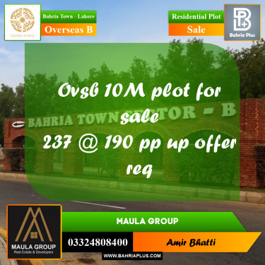 10 Marla Residential Plot for Sale in Overseas B -  Bahria Town, Lahore - (BP-335744)