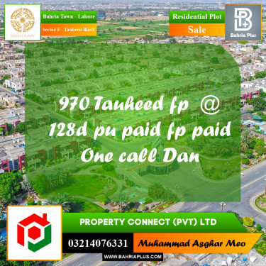10 Marla Residential Plot for Sale in Sector F - Tauheed Block -  Bahria Town, Lahore - (BP-335756)
