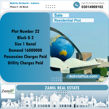 1 Kanal Residential Plot for Sale in Phase 4 - G2 Block -  Bahria Orchard, Lahore - (BP-335776)