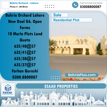 10 Marla Residential Plot for Sale in Phase 4 - G6 Block -  Bahria Orchard, Lahore - (BP-335780)